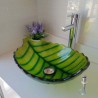 Green Leaf Shaped Tempered Glass Bathroom Sink Modern