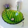 Green Leaf Shaped Tempered Glass Bathroom Sink Modern