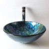 Bathroom Sink in Round Blue Tempered Glass (Faucet Not Included)