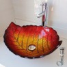 Gold Red Gradient Color Leaf Shape Modern Simple Tempered Glass Bathroom Sink