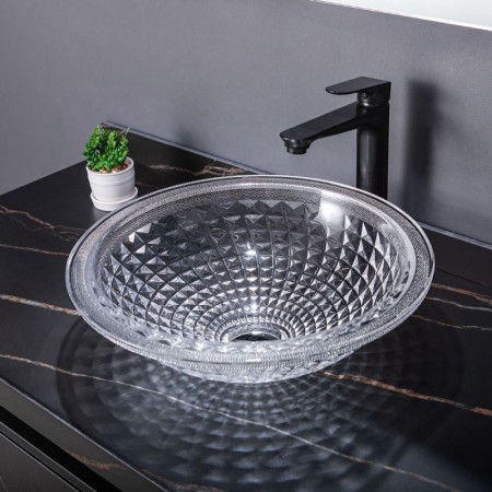 Bathroom Washroom Countertop Sink with Transparent Glass Round Wash Basin