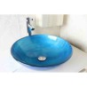 Tempered Glass Basin in a Round Light Blue Swirl Pattern