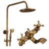 3 Hole 2 Handle Antique Brushed Finish Brass Bathroom Shower Faucet with Handheld Shower Carved Base