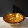 Bathroom Vessel Sink with Circular Golden Glass Wash Basin