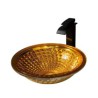 Bathroom Vessel Sink with Circular Golden Glass Wash Basin