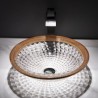 Bathroom Vanity Sink with Circular Glass Wash Basin and Brown Decorative Edge