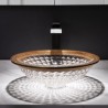 Bathroom Vanity Sink with Circular Glass Wash Basin and Brown Decorative Edge