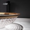 Bathroom Vanity Sink with Circular Glass Wash Basin and Brown Decorative Edge