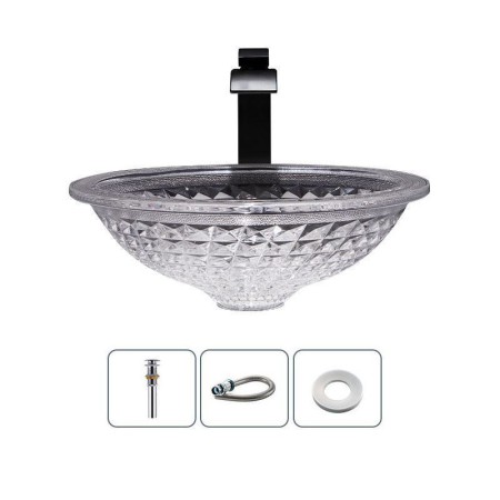 Bathroom Vanity Sink with Circular Glass Wash Basin and Grey Decorative Edge