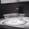 Bathroom Vanity Sink with Circular Glass Wash Basin and Grey Decorative Edge