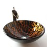 Leopard Print Round Tempered Glass Sink in Modern Fashion (Faucet Not Included)