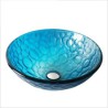 Set of Mediterranean Blue Round Tempered Glass Sink and Waterfall Faucet in Mediterranean Blue