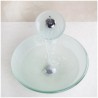 Vessel Sink in Frosted Round Tempered Glass with Waterfall Faucet, Mounting Ring, and Water Drain