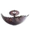 Special Tempered Glass Vessel Sink with Vintage Leaf Design and Waterfall Faucet