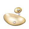 Gold Color Glass Basin Bathroom Countertop Waterfall Vessel Sink Tap Ingot Sink and Faucet Set