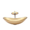 Gold Color Glass Basin Bathroom Countertop Waterfall Vessel Sink Tap Ingot Sink and Faucet Set