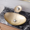 Gold Color Glass Basin Bathroom Countertop Waterfall Vessel Sink Tap Ingot Sink and Faucet Set