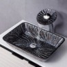 Black Spiral Pattern Basin Bathroom Countertop Waterfall Vessel Sink Tap Rectangle Glass Sink and Faucet Set