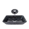 Black Spiral Pattern Basin Bathroom Countertop Waterfall Vessel Sink Tap Rectangle Glass Sink and Faucet Set