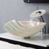 Shell Shape Basin Bathroom Countertop Waterfall Vessel Sink Tap Glass Sink and Faucet Set