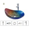 Bathroom Countertop Vessel Sink Tap Irregular Tempered Glass Sink and Faucet Set