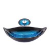 Bathroom Tempered Glass Basin Waterfall Faucet Sink Blue Leaf Sink and Faucet Set