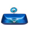 Blue Tempered Glass Basin Rectangular Vessel Sink for Bathroom with Waterfall Faucet