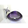 Countertop Tempered Glass Vessel Sink with Mounting Ring for Waterfall Faucet and Water Drain Set