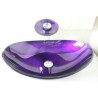 Countertop Tempered Glass Vessel Sink with Mounting Ring for Waterfall Faucet and Water Drain Set