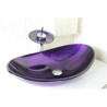 Countertop Tempered Glass Vessel Sink with Mounting Ring for Waterfall Faucet and Water Drain Set