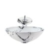 Imitation Marble Glass Basin Bathroom Countertop Waterfall Vessel Sink Tap Round Sink and Faucet Set