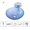 Tempered Glass Bathroom Countertop Waterfall Vessel Sink Tap Round Sink and Faucet Set