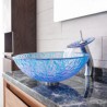 Tempered Glass Bathroom Countertop Waterfall Vessel Sink Tap Round Sink and Faucet Set