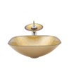 Gold Color Glass Basin Bathroom Countertop Waterfall Vessel Sink Tap Square Sink and Faucet Set