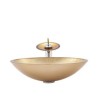 Gold Ingot Shape Tempered Glass Bathroom Countertop Waterfall Vessel Sink Tap Basin Sink and Faucet Set