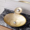 Gold Ingot Shape Tempered Glass Bathroom Countertop Waterfall Vessel Sink Tap Basin Sink and Faucet Set