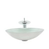 White Oval Basin Tempered Glass Bathroom Countertop Waterfall Vessel Sink Tap Sink and Faucet Set