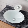 White Oval Basin Tempered Glass Bathroom Countertop Waterfall Vessel Sink Tap Sink and Faucet Set