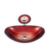 Tempered Glass Bathroom Countertop Waterfall Vessel Sink Tap Gradient Red Sink and Faucet Set