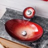 Tempered Glass Bathroom Countertop Waterfall Vessel Sink Tap Gradient Red Sink and Faucet Set