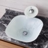 Square Basin Tempered Glass Bathroom Countertop Waterfall Vessel Sink Tap White Sink and Faucet Set