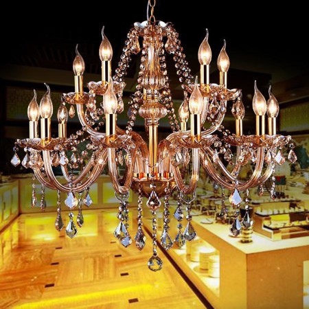 Amber Living Room Bedroom European Crystal Chandelier Elegant Large Pendant Light