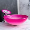 Round Shape Tempered Glass Bathroom Countertop Waterfall Vessel Sink Tap Gradient Sink and Faucet Set