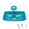 Tempered Glass Square Basin Waterfall Tap Sink Blue Bathroom Sink and Faucet Set