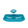 Tempered Glass Square Basin Waterfall Tap Sink Blue Bathroom Sink and Faucet Set