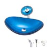 Bathroom Sink and Faucet Set Blue Oval Tempered Glass Basin Waterfall Tap Sink