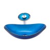 Bathroom Sink and Faucet Set Blue Oval Tempered Glass Basin Waterfall Tap Sink