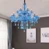 Esthetic Hotel Living Room Large Crystal Chandelier European Pendant Light Blue Color