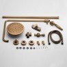 Exposed Pipe Shower with 8-Inch Shower Head and Hand Shower in Antique Brass