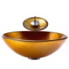 Modern Round Tempered Glass Vessel Sink in Gold with Waterfall Faucet